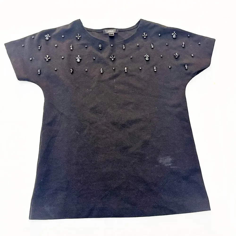 J. Crew Black Embellisher Crystal Short Sleeve Top Size XXS